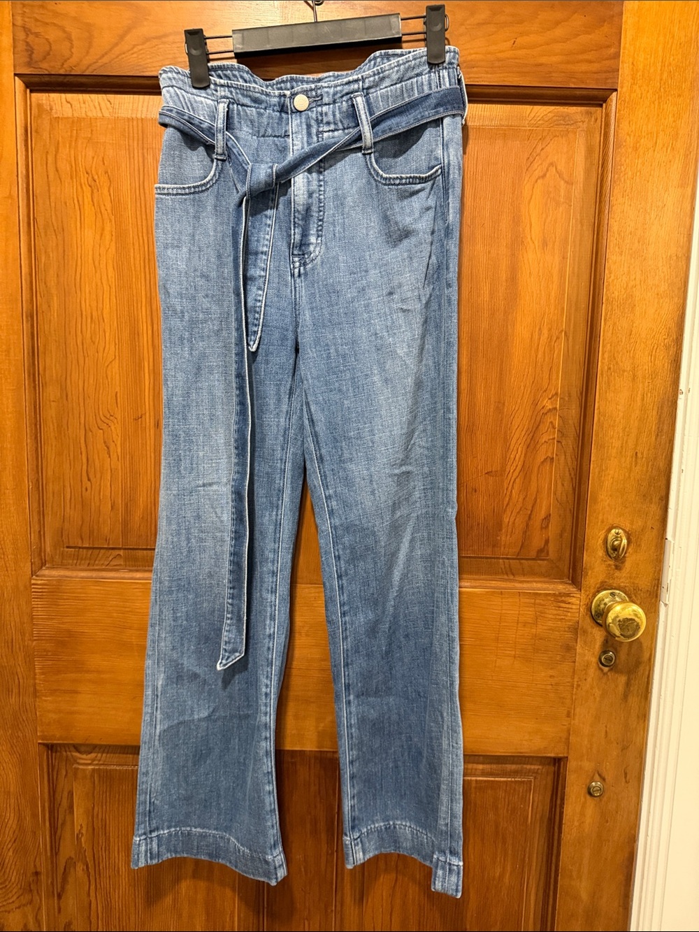 J. Crew Light Blue High-Waist Tie-Belt Wide Leg Jeans